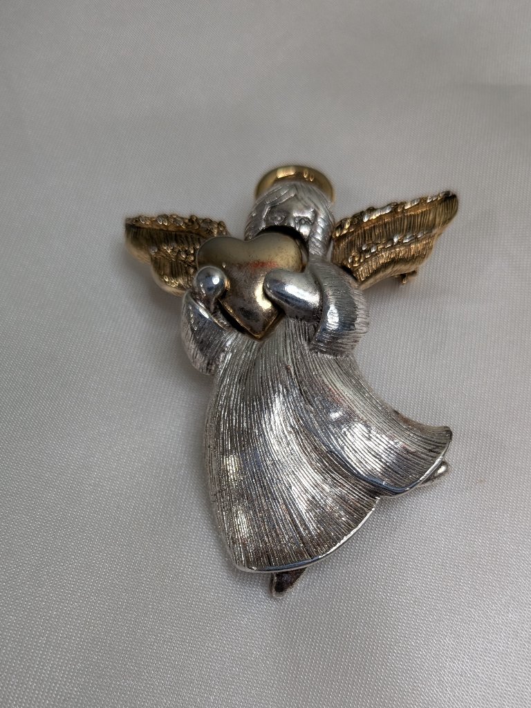 Vintage Liz Claiborne Angel Pendant Twotone GoldSilver